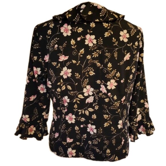 Y2K Ruffle Blouse Shirt 8P Black Floral Button Front Whimsigoth Cottagecore - Picture 4 of 10